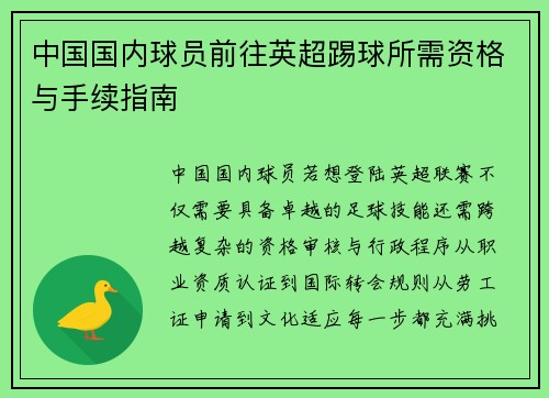 中国国内球员前往英超踢球所需资格与手续指南